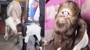 Goat gives birth to alien-like baby in Indore, crowd of people gathers to see it